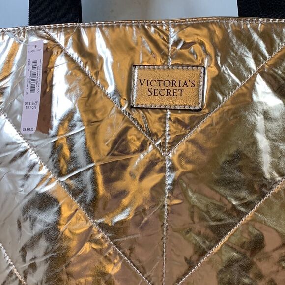 Victorias Secret rose gold tote with black canvas and rose gold straps/handles - Picture 3 of 8